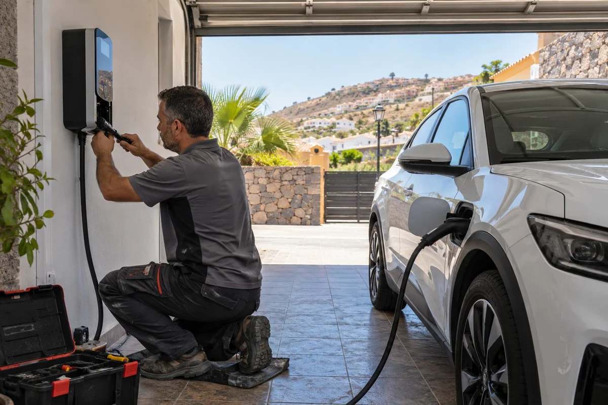 Electrician installing EV charging point
